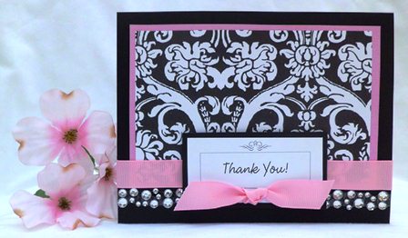 handmade card thank you pink black